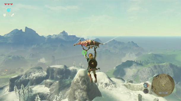 Zelda: Breath of the Wild : Link fait une descente en parapente