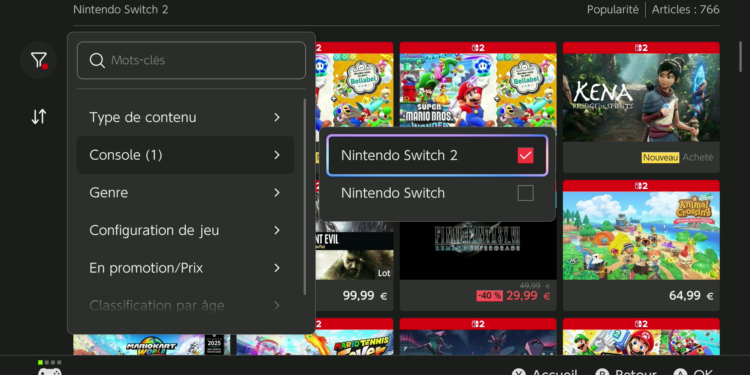 Nintendo Switch 2 : un filtre dédié fait son apparition sur l&rsquo;eShop